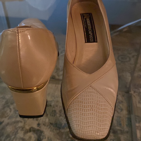 Roberto Capucci Womens Cream  Leather Block - size 9 - Picture 2 of 5